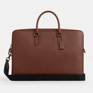 Coach Ethan Lrg Brief Saddle Brown‎ Pebbled Leather Business Messenger Bag